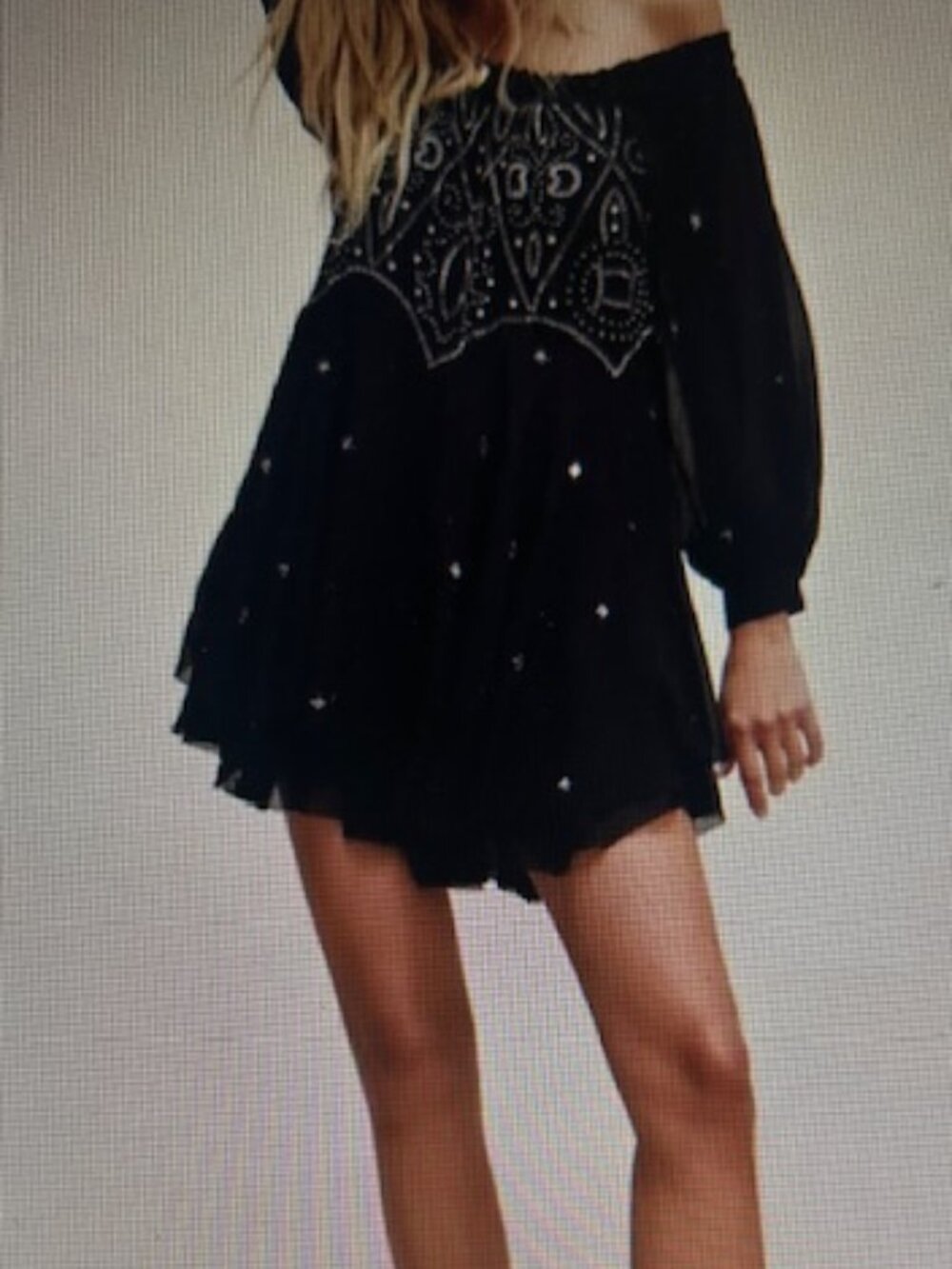 FREE PEOPLE Black Moon Gleam Embroidered Beaded Draped Sequin Mini Dress NEW